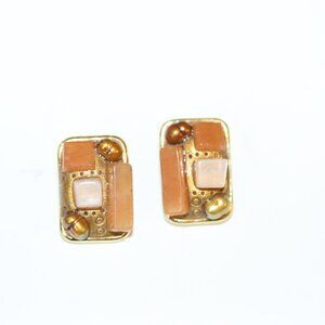 Vintage Signed Michael Golan Clip On Earrings Precious Metals and Stone Accents